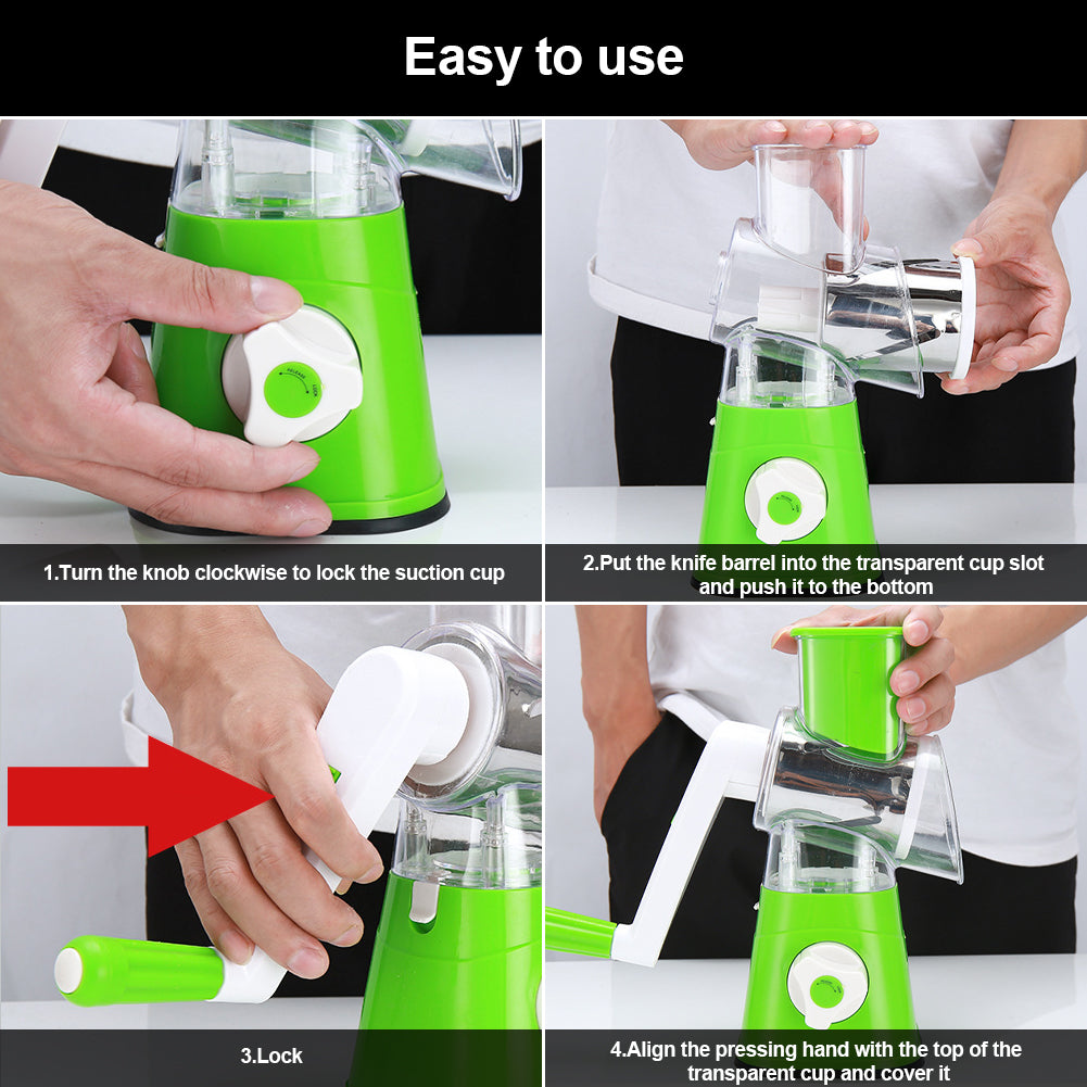 Drum Cutter Manual Vegetable Cutter Slicer Multifunctional Round Slicer Table Top Food Processor Blender Cutter( Random Color )