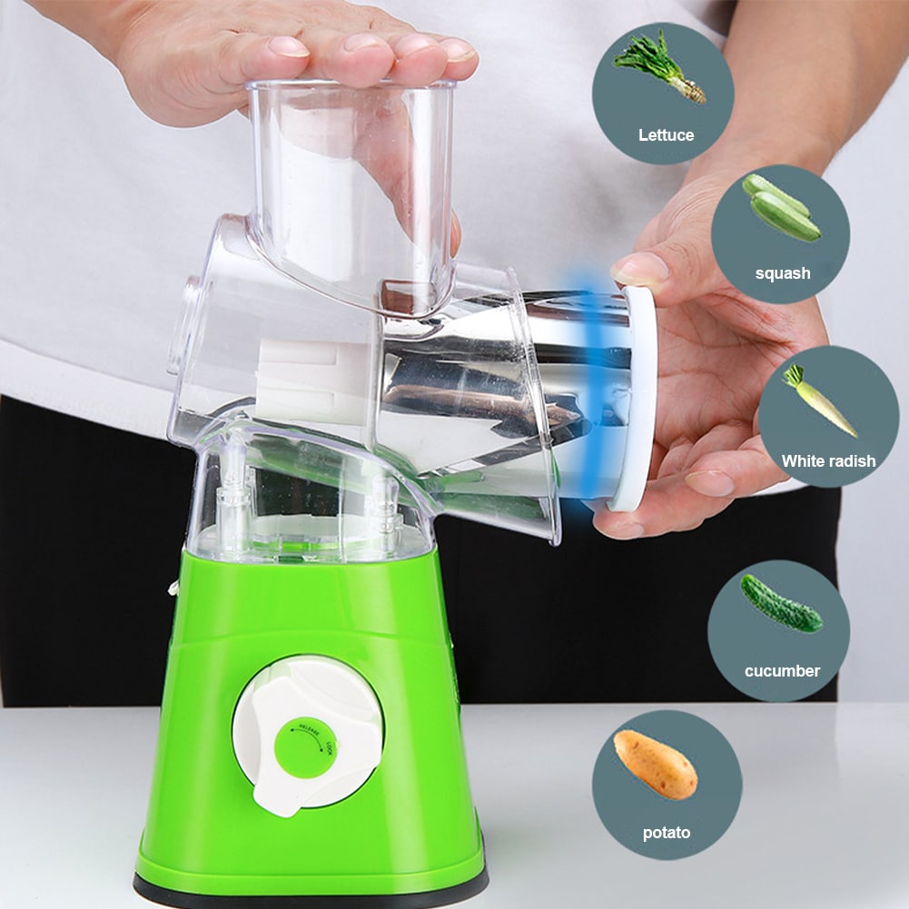 Drum Cutter Manual Vegetable Cutter Slicer Multifunctional Round Slicer Table Top Food Processor Blender Cutter( Random Color )
