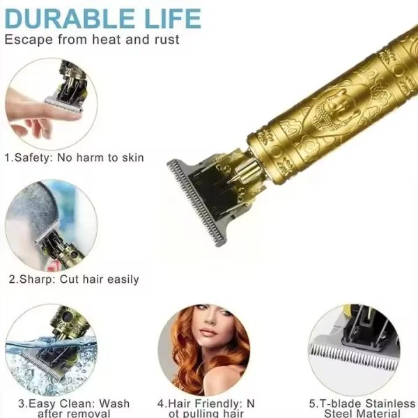 Vintage T9 Hair Trimmer Cordless Professional Hair Clippers Electric Trimmers For Men Dragon Design – Metal Body (golden)