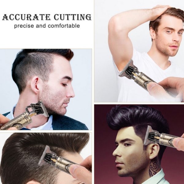 Vintage T9 Hair Trimmer Cordless Professional Hair Clippers Electric Trimmers For Men Dragon Design – Metal Body (golden)