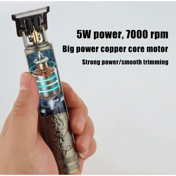 Vintage T9 Hair Trimmer Cordless Professional Hair Clippers Electric Trimmers For Men Dragon Design – Metal Body (golden)