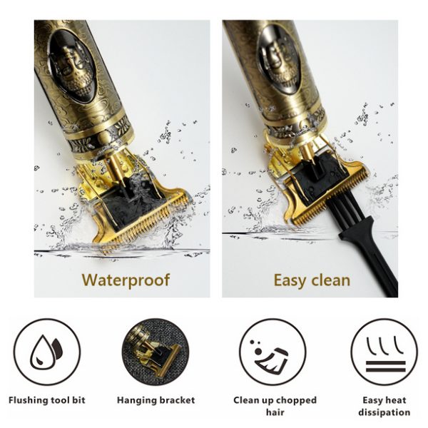 Vintage T9 Hair Trimmer Cordless Professional Hair Clippers Electric Trimmers For Men Dragon Design – Metal Body (golden)