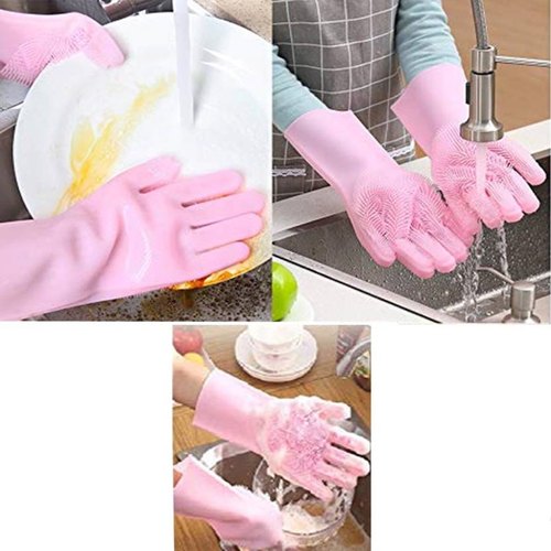 2pcs – Silicone Washing Full Finger Gloves For Home & Kitchen (random Colors)