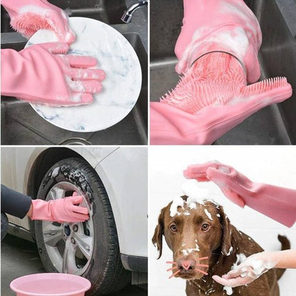 2pcs – Silicone Washing Full Finger Gloves For Home & Kitchen (random Colors)