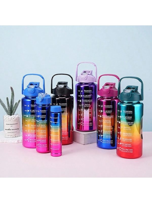 3 In 1 Electro Plated Gradient Color Plastic Sports Water Bottle 2l 0.6l 0.3l (pack Of 3 – Random Color)