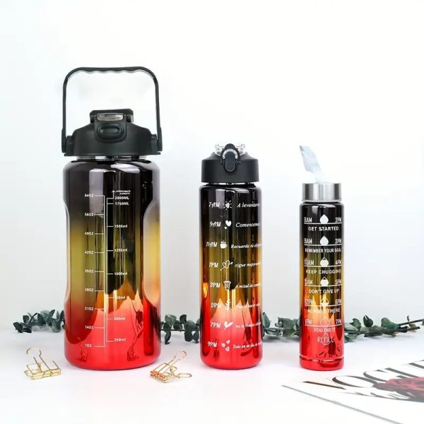 3 In 1 Electro Plated Gradient Color Plastic Sports Water Bottle 2l 0.6l 0.3l (pack Of 3 – Random Color)