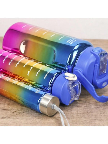 3 In 1 Electro Plated Gradient Color Plastic Sports Water Bottle 2l 0.6l 0.3l (pack Of 3 – Random Color)