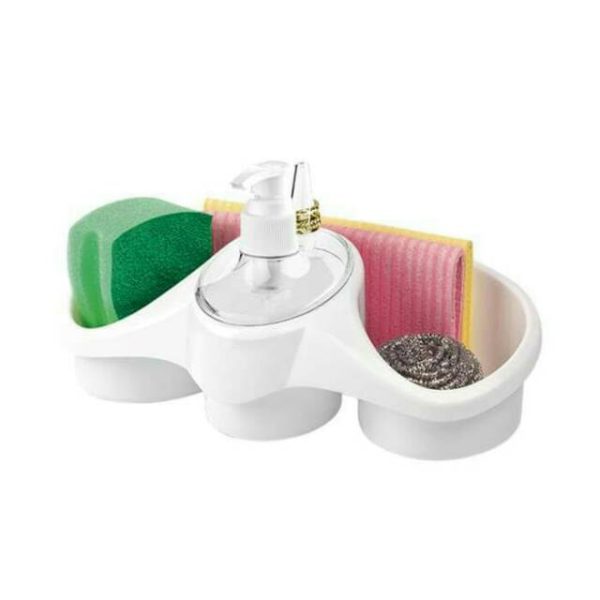 3 In 1 Soap Dispenser And Sponge Holder Sponge Holder For Kitchen – Plastic – 1 Pc(random Color )
