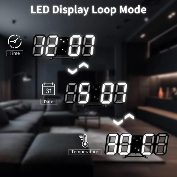 3d Led Digital Clock Luminous Fashion Wall Clock Multifunctional Creative Usb Plug In(random Color)