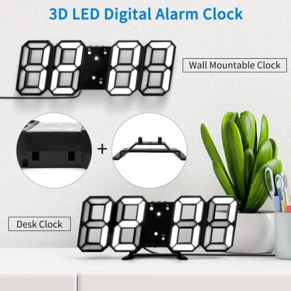 3d Led Digital Clock Luminous Fashion Wall Clock Multifunctional Creative Usb Plug In(random Color)