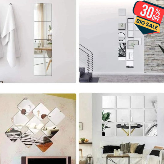 (silver )square Mirror Home Wall Art 6 In 1 Box