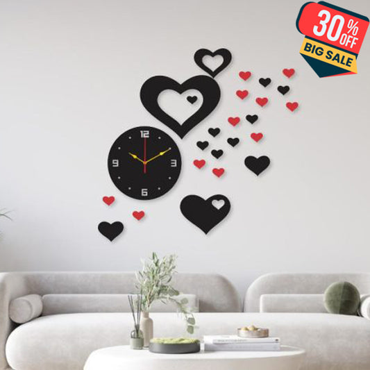 Red Heart Clock Wall Clock I Wall Clocks For Bedroom I Quartz Watch Diy Design