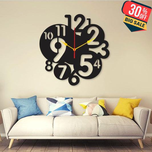 Small To Big Digit Dial 12×12 Wall Clock I Wall Clocks For Bedroom I Quartz Watch Diy Design Black Color