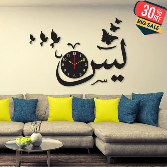 Yaseen Wall Clock I Wall Clocks For Bedroom I Quartz Watch Diy Design Black Color