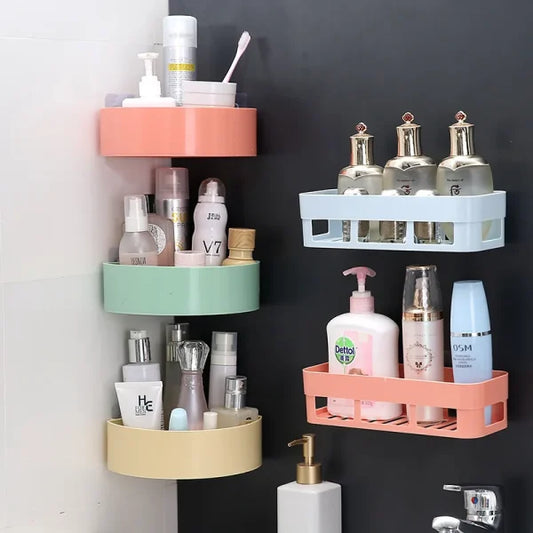 1 Pcs Bathroom Shelf Bathroom Adhesive Storage Rack Kitchen Home Decoration(random Color )