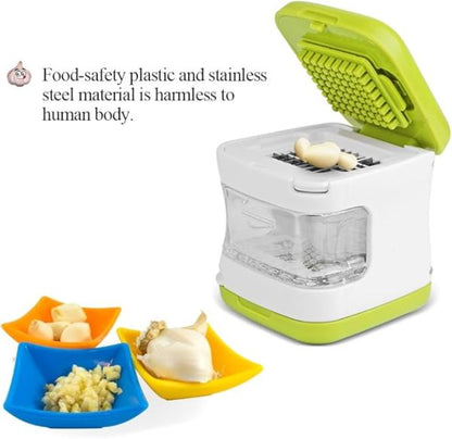 Garlic Press With 2 Stainless Steel Blades, Effortless Garlic Cube Crusher Chopper Cutter Squeezer Home Kitchen Hand Tool