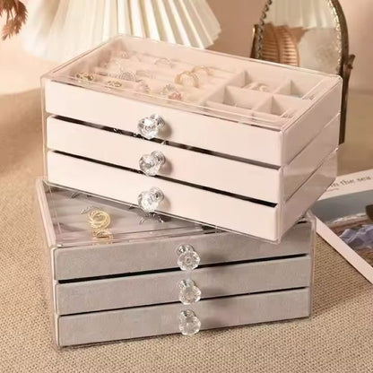 Jewelry Box Clear Acrylic Velvet Luxury Earrings Bracelet Necklace Jewellery Ring Organizer Boxes For Jewelry(only White)