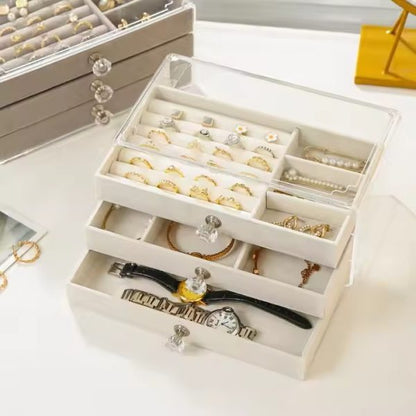 Jewelry Box Clear Acrylic Velvet Luxury Earrings Bracelet Necklace Jewellery Ring Organizer Boxes For Jewelry(only White)