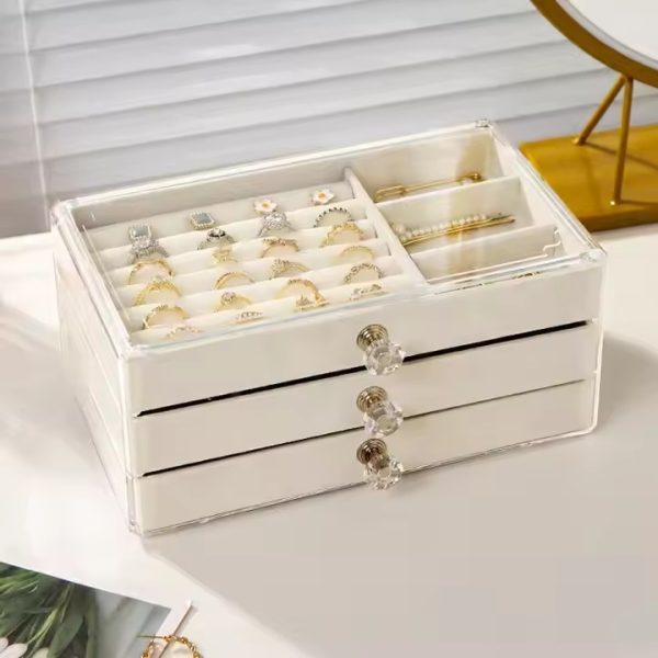 Jewelry Box Clear Acrylic Velvet Luxury Earrings Bracelet Necklace Jewellery Ring Organizer Boxes For Jewelry(only White)
