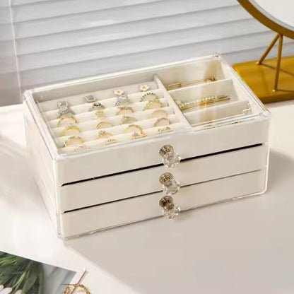 Jewelry Box Clear Acrylic Velvet Luxury Earrings Bracelet Necklace Jewellery Ring Organizer Boxes For Jewelry(only White)