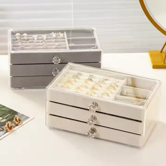Jewelry Box Clear Acrylic Velvet Luxury Earrings Bracelet Necklace Jewellery Ring Organizer Boxes For Jewelry(only White)