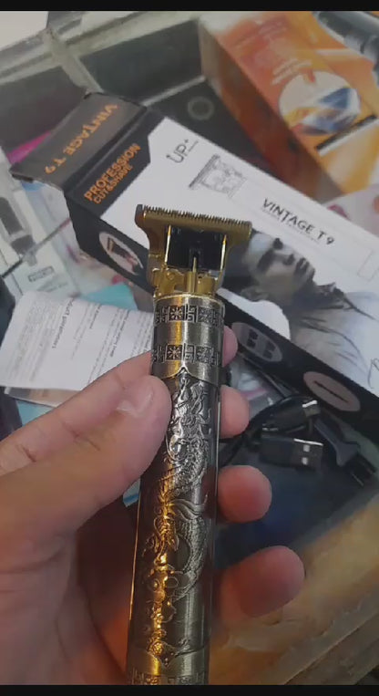 Vintage T9 Hair Trimmer Cordless Professional Hair Clippers Electric Trimmers For Men Dragon Design – Metal Body (golden)
