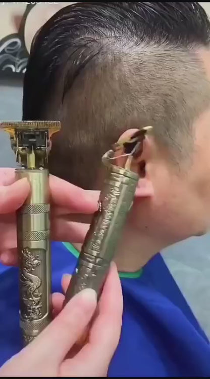 Vintage T9 Hair Trimmer Cordless Professional Hair Clippers Electric Trimmers For Men Dragon Design – Metal Body (golden)