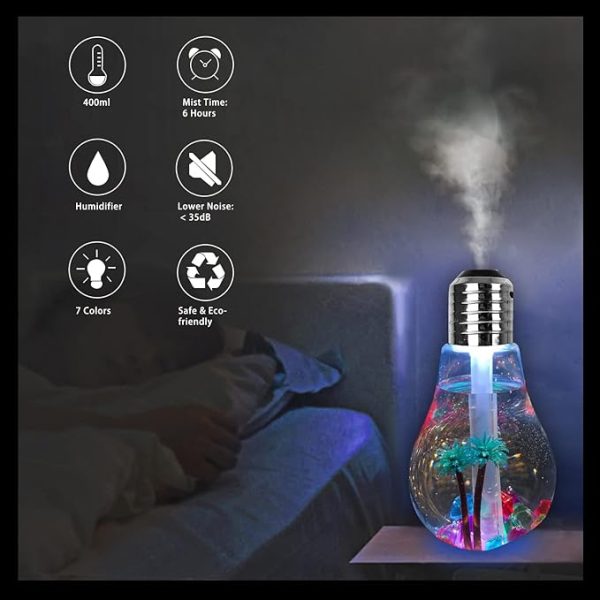 Usb Air Humidifier | Bulb Humidifier Lamp Shape | Decorative Lights Diffuser, Purifier Atomizer With Colorful Led Night Light For Office Desk, Bedroom, Living Room, Home Decor
