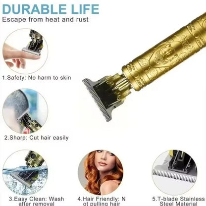 Vintage T9 Hair Trimmer Cordless Professional Hair Clippers Electric Trimmers For Men Dragon Design – Metal Body (golden)