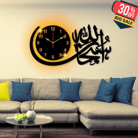 (with Light )subhan Allah Clock Wall Decor Wall Clock I Wall Clock For Bedroom