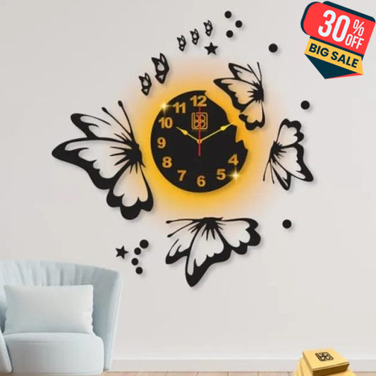 3d Wall Clock And Butterfly Wooden Wall Clock