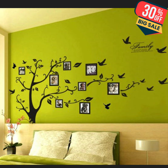 Large 200x250cm / 79x99in Black 3d Diy Photo Tree Pvc Wall Decals Adhesive Family Wall Stickers Mural Art Home Decor