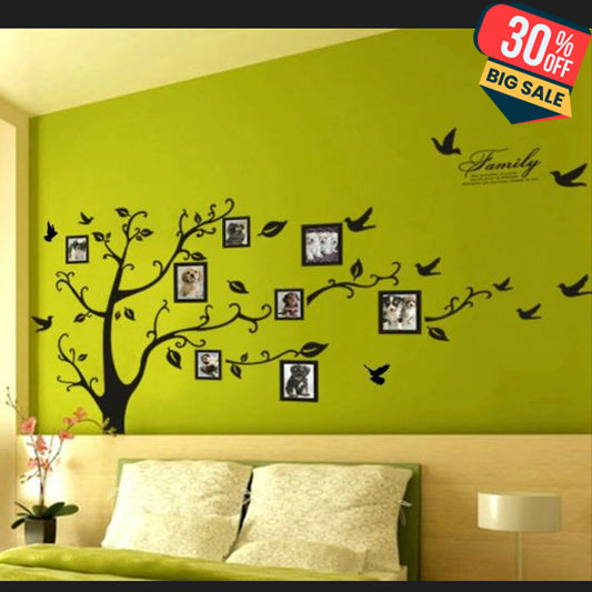 Large 200x250cm / 79x99in Black 3d Diy Photo Tree Pvc Wall Decals Adhesive Family Wall Stickers Mural Art Home Decor
